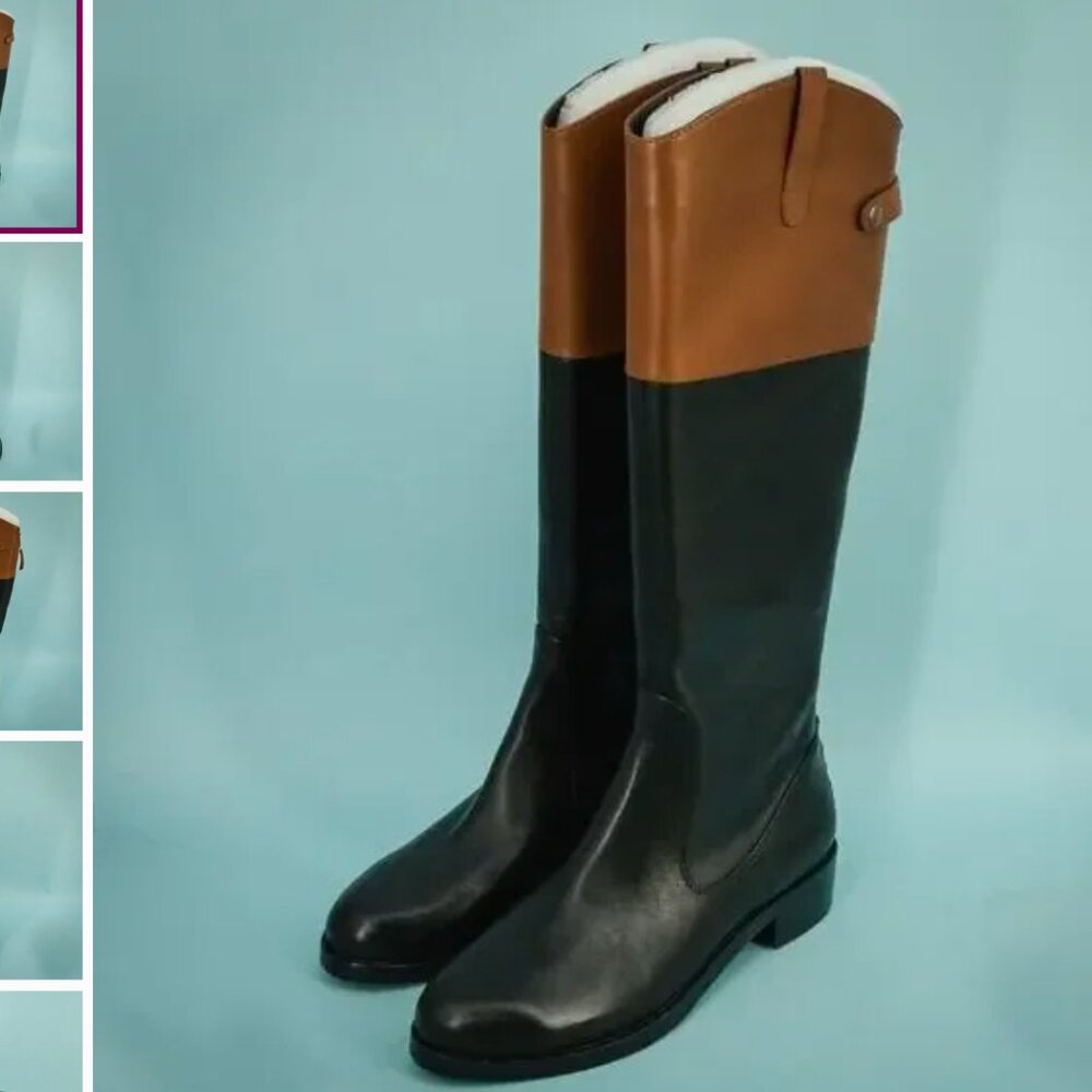 Halston Heritage Size 7 Barbra Brown Black Two Tone Tall Riding Back Zip Boots